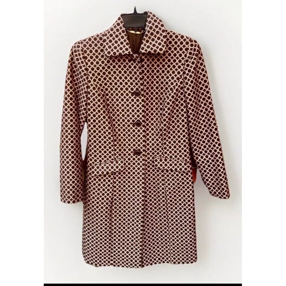 Vintage Y2K Sigrid  Olsen Coat Geometric, Design -Brown Beige Brocade XS